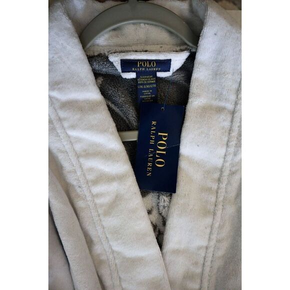 Polo Ralph Lauren P299RL AXKL Men's Sz L/XL White Pony Logo Velour Robe - Picture 5 of 10